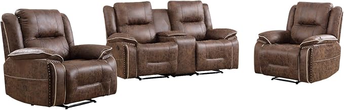 EBELLO Faux Leather Manual Recliner Sofa Set, 2 Seat Reclining Chair and a - Image 8