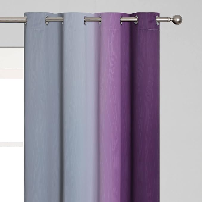 Purple and Grey Blackout Curtains 45 Inches Long, Ombre and Wavy Line Pattern - Image 4