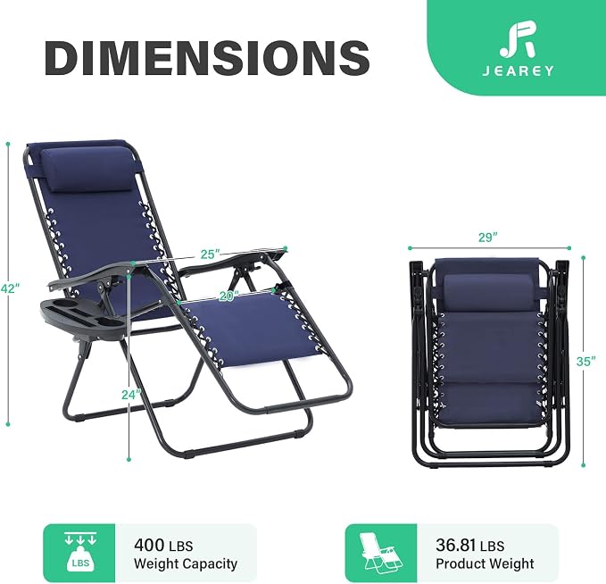 JEAREY Zero Gravity Lounge Chairs Set of 2, Breathable Steel Mesh Lounge Chairs - Image 3