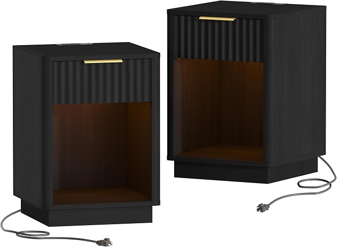 Akxomel Fluted Nightstands Set of 2, Wooden Night Stand - Image 7