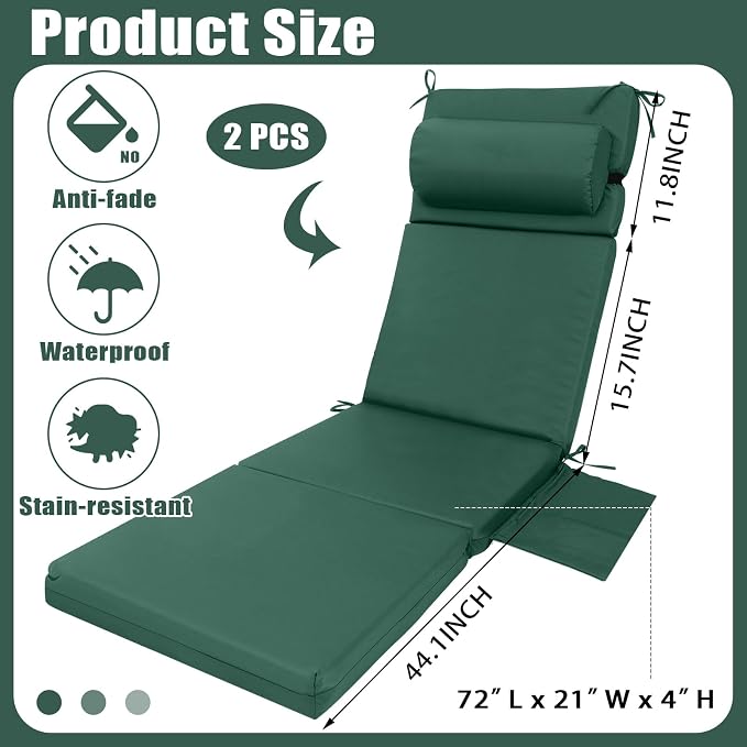 Wenqik 2 Pcs Outdoor Chaise Lounge Cushion - Image 2