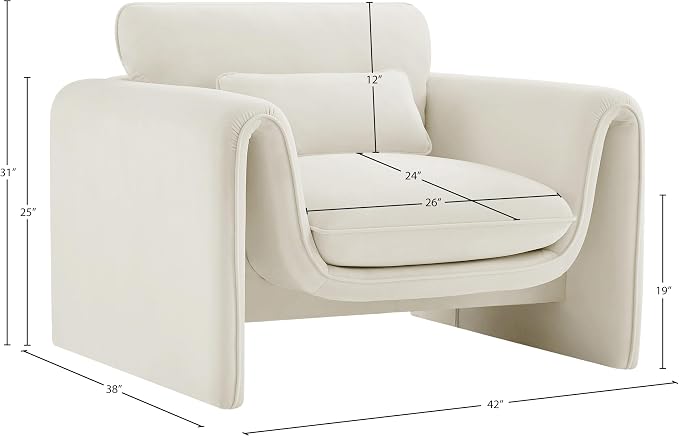 Meridian Furniture 199Cream-C Sloan Collection Modern | Contemporary Velvet - Image 3