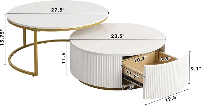 27.6" Modern Round Nesting Coffee Table Fluted - Image 2