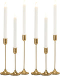 Brass Gold Candlestick Holders, Metal Taper Candle Holders Set of 6, Vintage by Batoslee