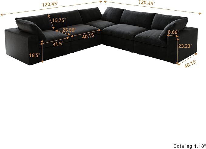 Cloud Modular Sectional Sofa Couch, 120.45" V Shaped Convertible Couches - Image 2
