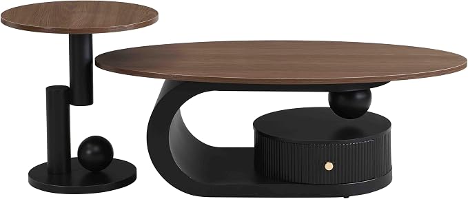 Modern Oval Coffee Table Set of 2, Wood Living Room Accent Coffee Table and - Image 5