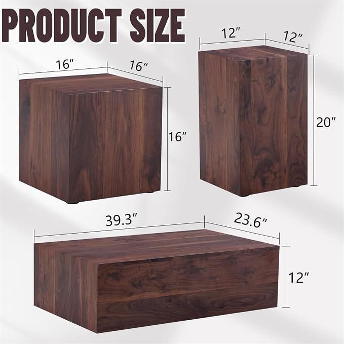 Coffee Table Set for 3, Modern Living Room Table Set, Wood Center Table Set - Image 2