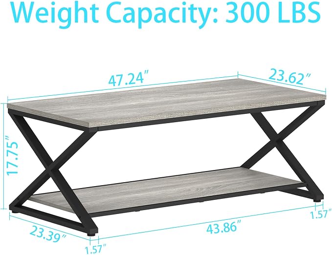 HSH Coffee Table with Storage, Farmhouse Grey Living Room Center Table - Image 2