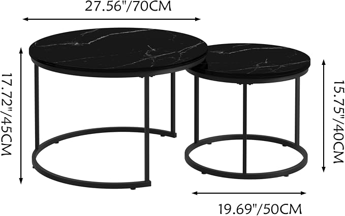 Homy Casa 27.6inch Round Coffee Table Set of 2, Modern Nesting Coffee Tables - Image 2