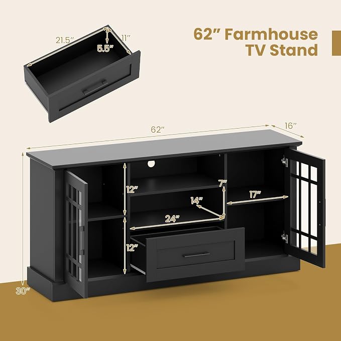 Giantex Farmhouse TV Stand for 65/70 Inch TV, Tall Entertainment Center - Image 2