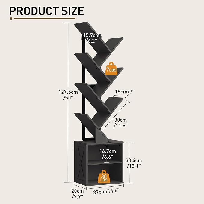 RALGEND Tree Bookshelf, 6 Tier Bookcase - Image 3