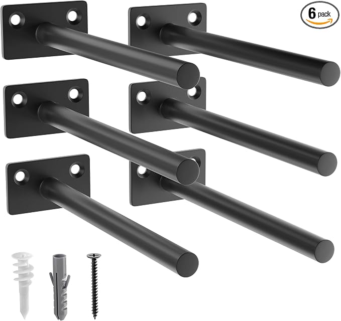 LEOPO Black 6-Pack 8 inch Floating Shelf Brackets, Hidden Shelf Bracket by FinestHomeDecor