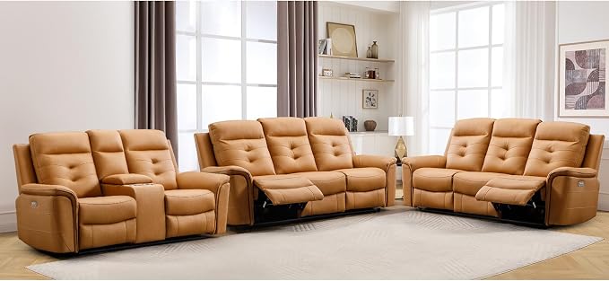 ANJ 3-Piece Faux Leather Power Recliner Sofa Set by ANJ