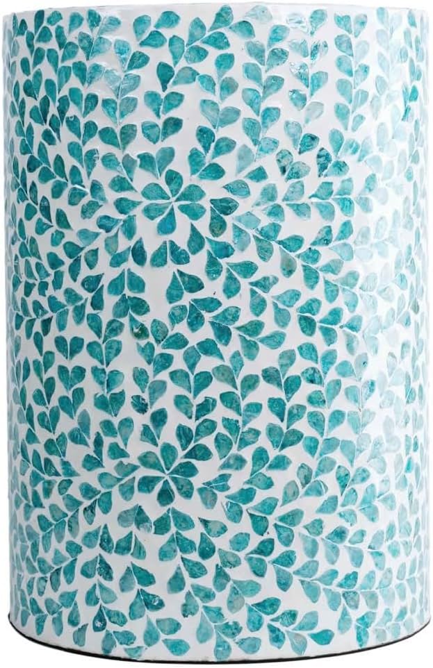 PEMAR Mother of Pearl Inlaid Cylinder Drum End Table Nacre Capiz Shell Side by PEMAR