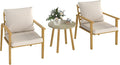 Outsunny Outdoor Bistro Set, 3 Piece Patio Set, Wood Effect Steel Round Table by Outsunny