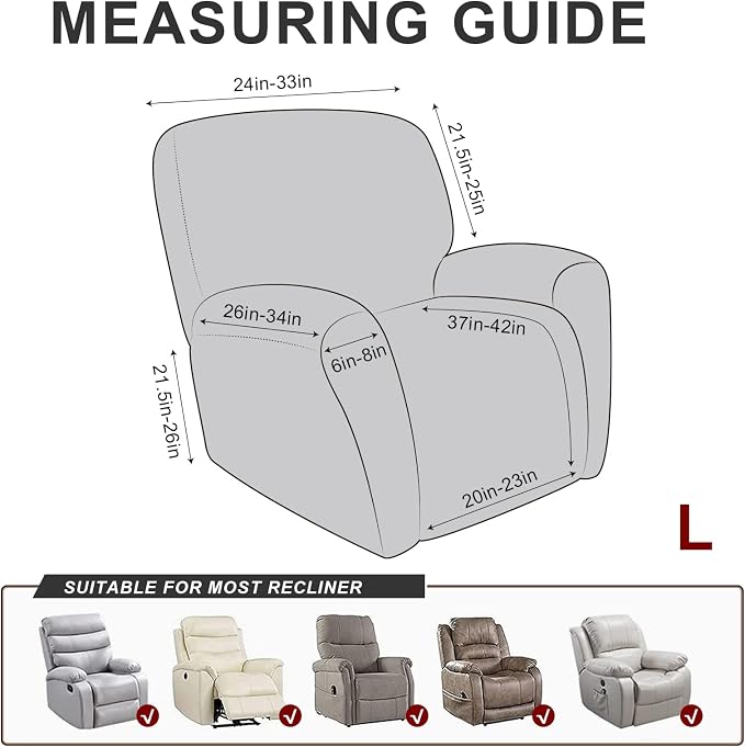 ANARACHON Leather Like Recliner Chair Covers Heavy Duty, 4 Pieces Recliner Cover - Image 3