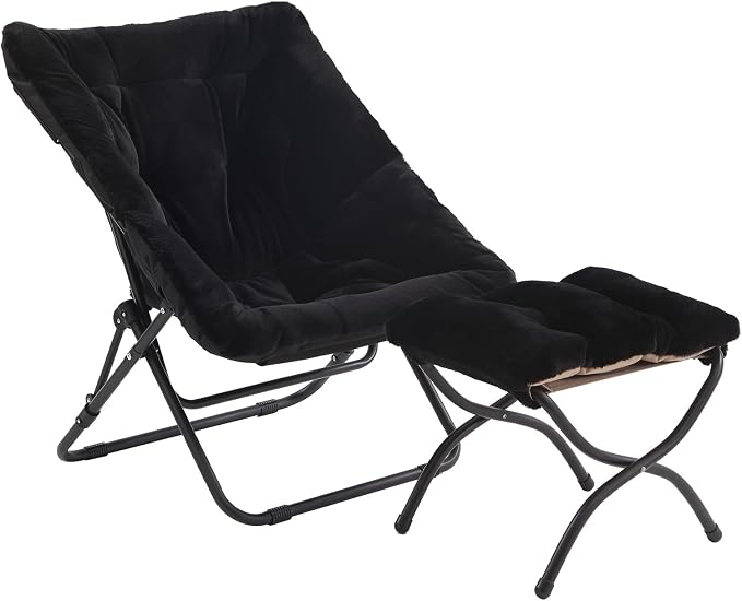 Tiita Folded Chair with Ottoman, Soft Faux Fur Oversized Folding Accent Chair by TiitaHome