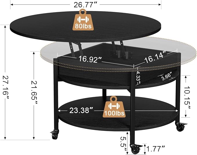 FABATO Round Lift Top Coffee Table - Image 3