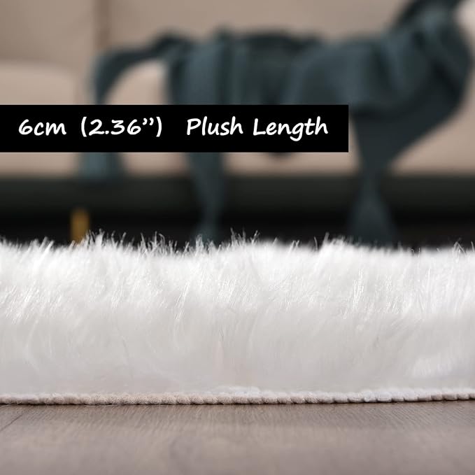 Goolela White Fluffy Fur Rug 4x6 Faux Sheepskin Fuzzy Shag White Rug - Image 3