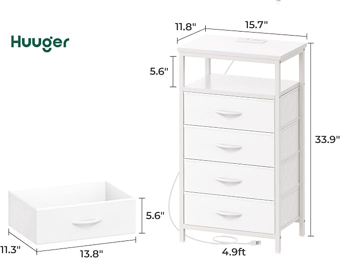 Huuger Night Stand with Charging Station, Bedside Table, Tall Nightstand with - Image 3