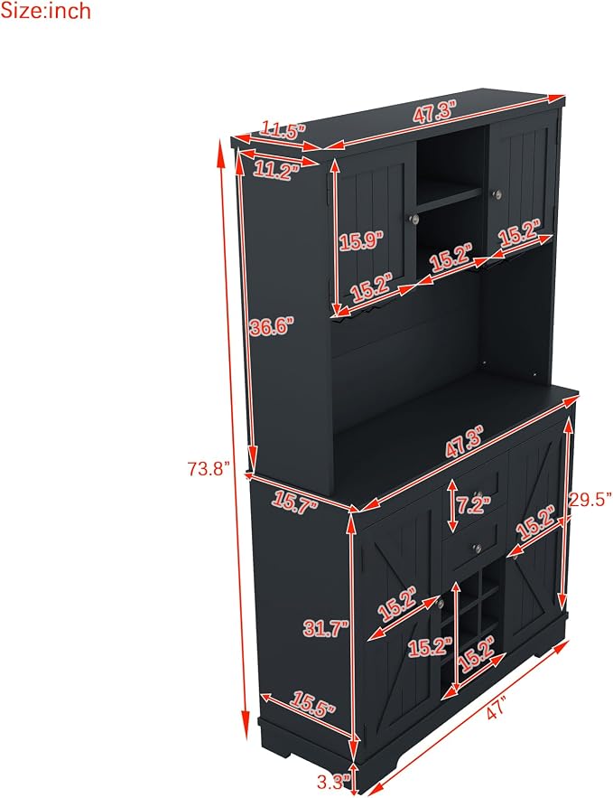 VilroCaz Farmhouse Freestanding Kitchen Pantry, Coffee Bar Cabinet Kitchen - Image 2
