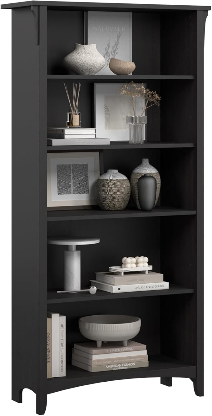 Bush Home Salinas 5 Shelf Bookcase in Vintage Black, Tall Bookshelf, Large Book - Image 6