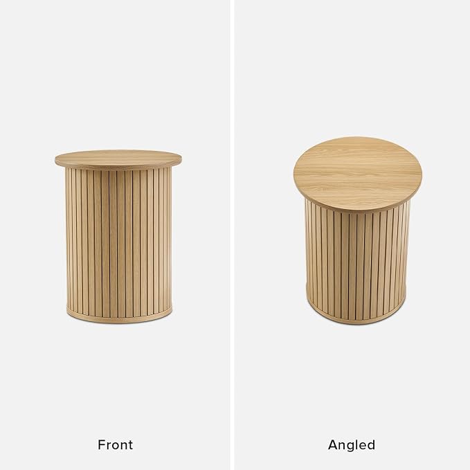 mopio Quin Pedestal Side Table, Tambour Round Fluted End Table, Small Accent - Image 6