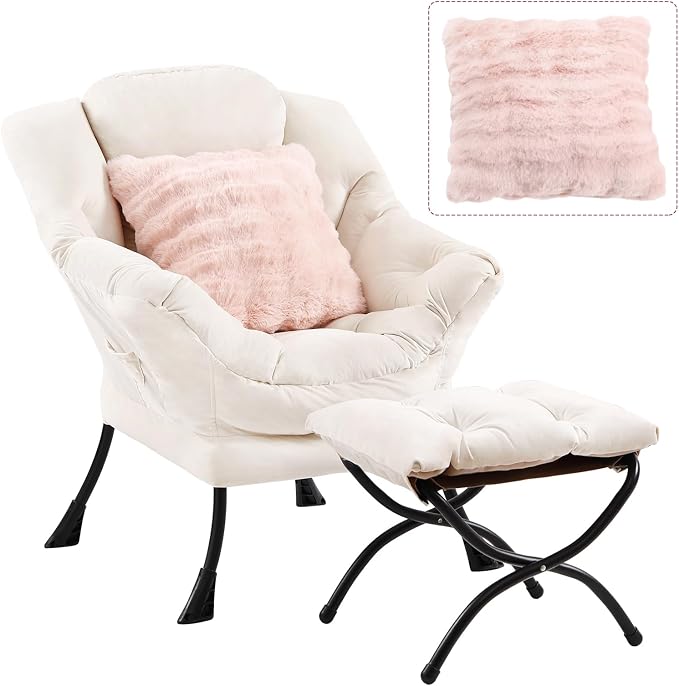 Lazy Chair with Ottoman, Large Accent Chair with Ottoman and a Throw Pillow by HomeEastllyHome
