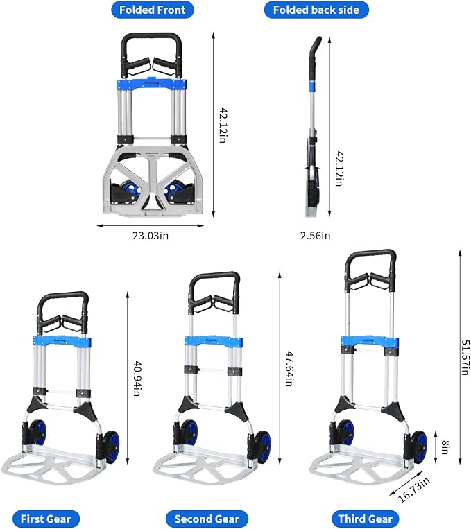 Folding Hand Trucks Heavy Duty by Leeyoung, 500 lb Aluminium Folding Hand Cart - Image 3