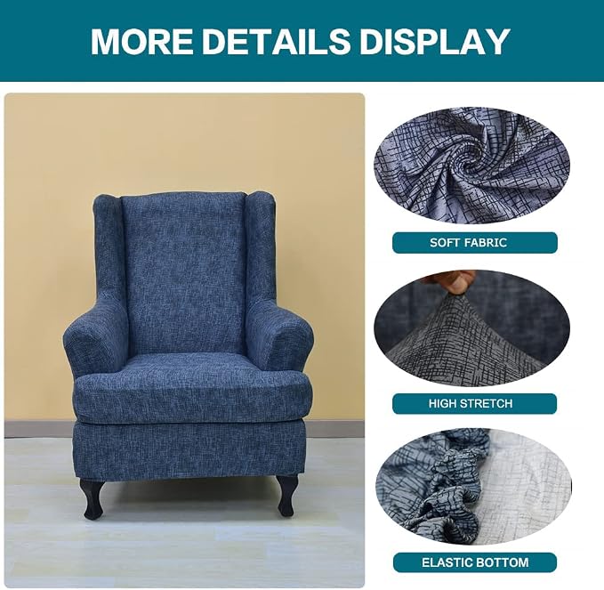 KRFOONN Stretch Wing Chair Slipcovers Printed 2 Piece Wingback Chair Covers - Image 3