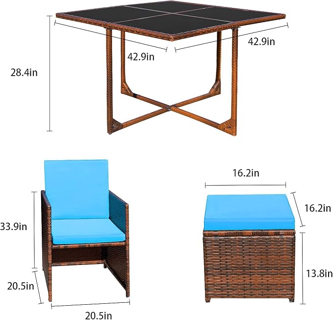 Devoko 9 Pieces Patio Dining Sets Outdoor Space Saving Rattan Chairs - Image 9