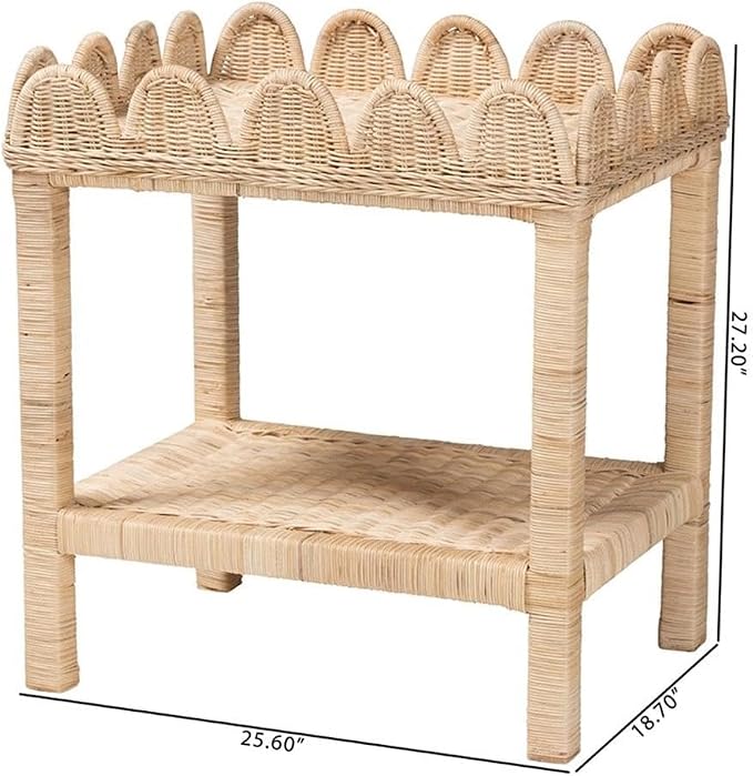 Pemberly Row Bohemian Scallop Side Table, Natural Rattan and Mahogany Wood - Image 3
