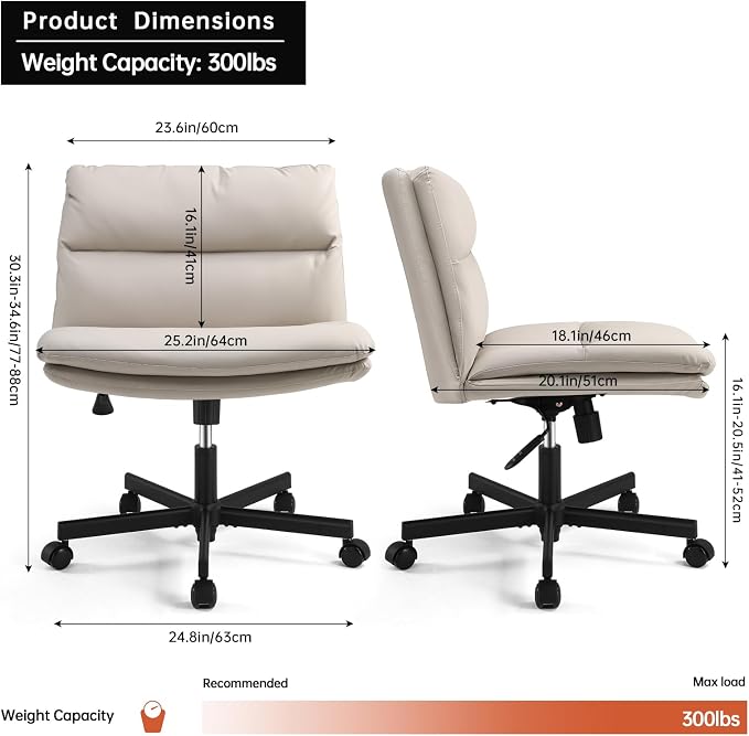 EMIAH Criss Cross Chair with Wheels Home Office Desk Chairs PU-Padded Vanity - Image 3