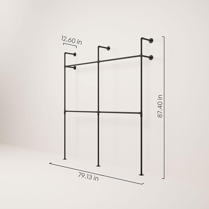 pamo Industrial Pipe Clothing Rack – Wall Mounted Black Closet System in - Image 2