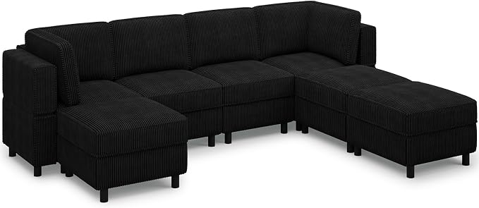Belffin 114.2" Modular Sectional Sofa Corduroy 7 Seats U Shaped Sofa Couch - Image 9