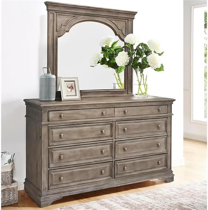 Pemberly Row King Panel Bed, Driftwood Gray Wood Frame, Upholstered Button - Image 4