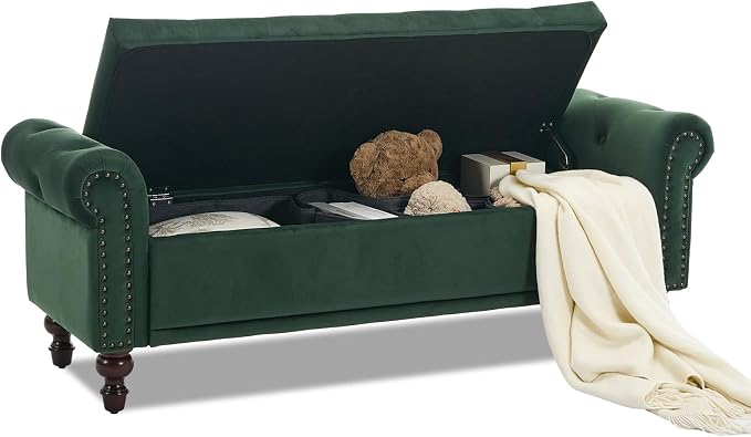 SOFTHION 58.1" Storage Bench Upholstered Velvet End of Bedroom Bed Bench Ottoman - Image 8