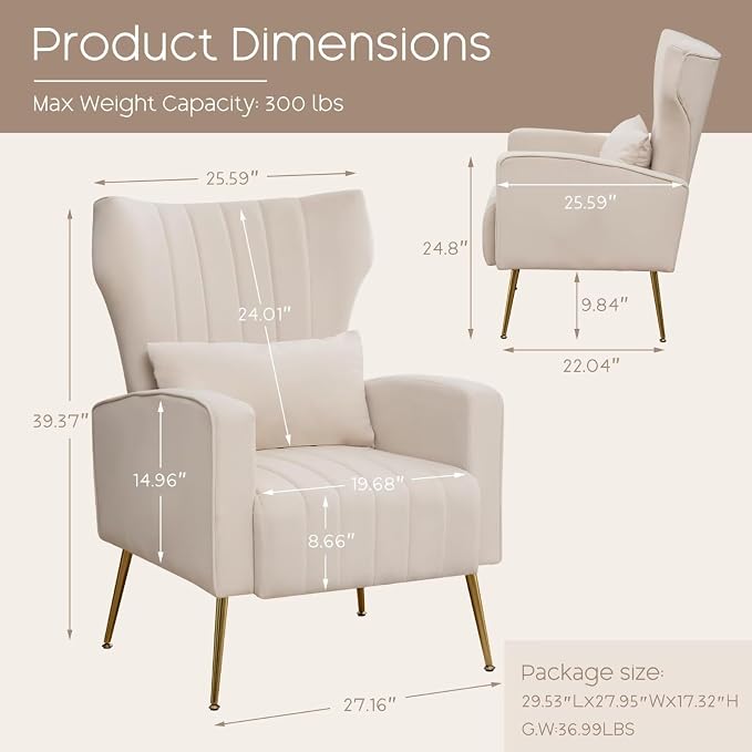 Velvet Accent Chair Set of 2, Wingback Armchair - Image 2
