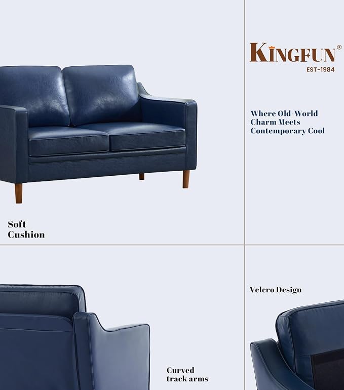Kingfun 56" Faux Leather Sofa, Loveseat Couch, Mid Century Modern Love Seat - Image 4