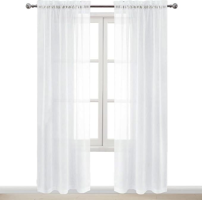DWCN Sheer White Curtains 95 inch Length 2 Panels, Elegant Rod Pocket Solid - Image 9