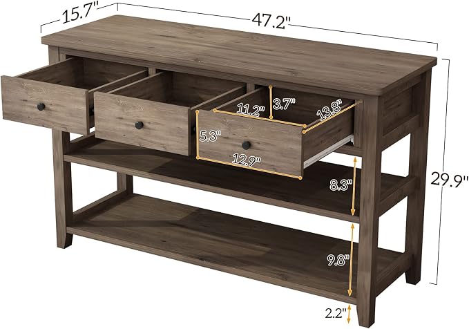 Karl home Console Table with 3 Drawers, Living Room - Image 2