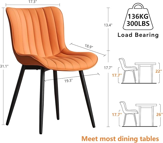 YOUNUOKE Dining Chairs Set of 2 Camel Mid Century Modern Kitchen Chairs Armless - Image 2