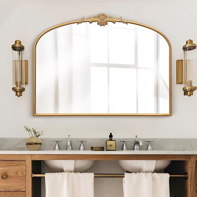 Besdomus Antique Arched Gold Mirror: 40"x29" French Large Decorative Gold - Image 3