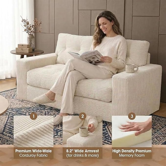 69" Corduroy Loveseat Sofa in a Box, High-Density Foam Couch, No Assembly - Image 5