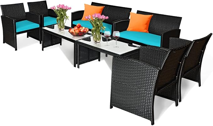 Tangkula 8 Pieces Patio Wicker Conversation Furniture Set, Patiojoy Sofa & by TANGKULA