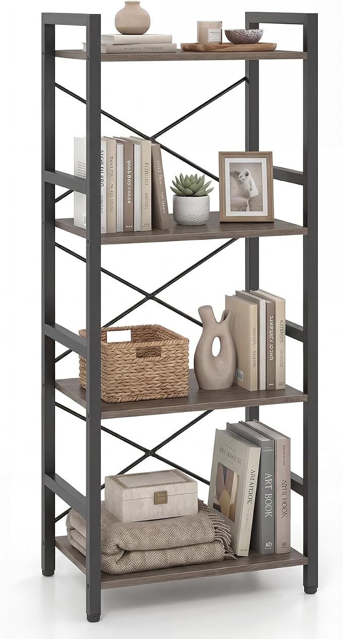 Tangkula 3-Tier Industrial Bookshelf, 16.5" Width Wooden Open Bookcase by TANGKULA