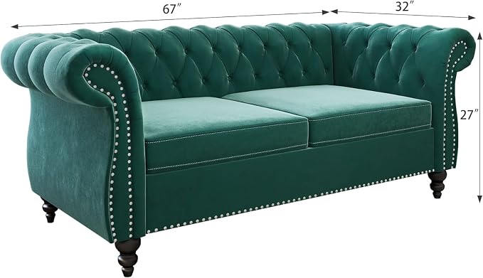 Chesterfield Loveseat Sofa, Modern Velvet Small Sofa Couch 2 Seater - Image 2