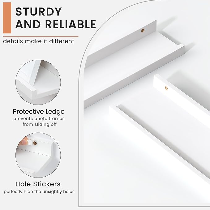 Floating Picture Ledge Shelves Set of 8, 16 Inch Solid Wood Wall Shelves - Image 4