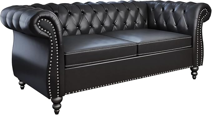 Mid-Century 2 Seater Sofa, Faux Leather Loveseat - Image 6