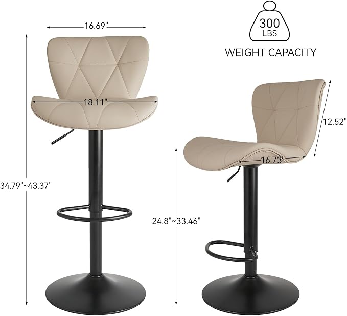 Nalupatio Modern Bar Stools Set of 2, Adjustable Faux Leather Upholstered - Image 2